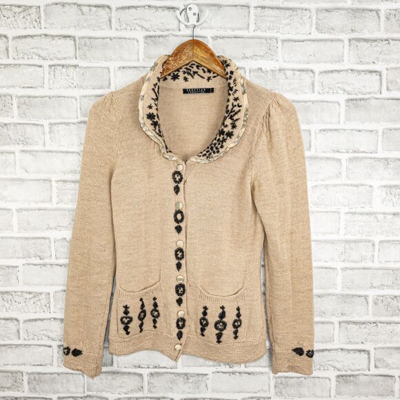 Peruvian Connection Baby Alpaca Cardigan Sweater Beige knit Size Small - Picture 6 of 10